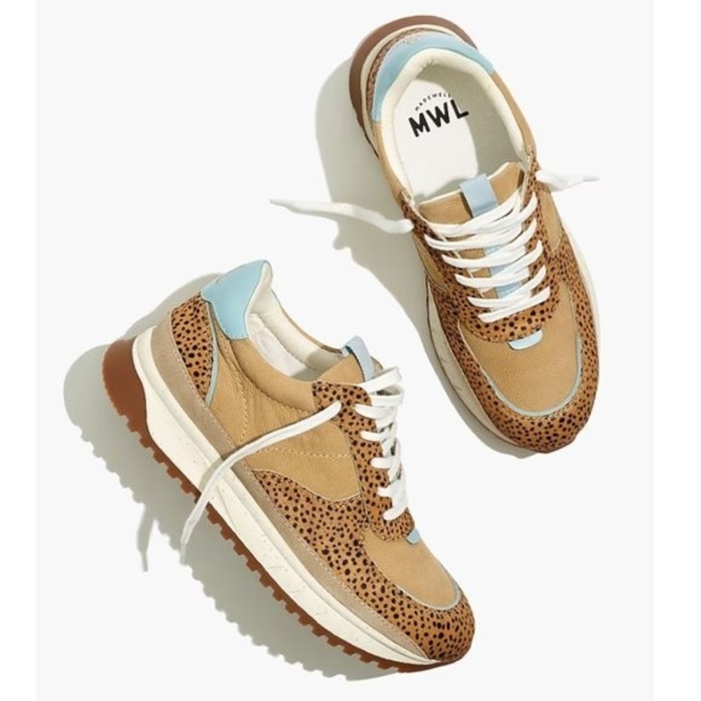 Madewell Tan and Blue Leopard Sneakers